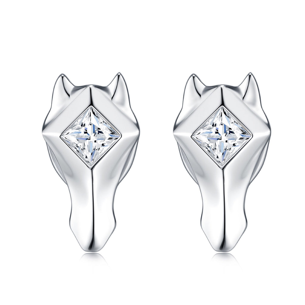 Volpina Moissanite Fox Stud Earrings in Sterling Silver