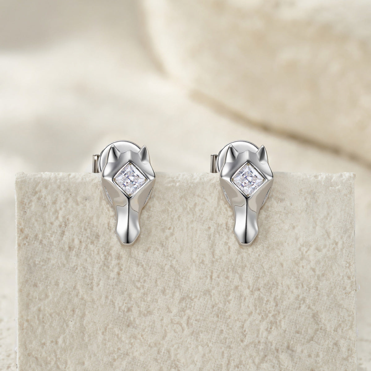 Volpina Moissanite Fox Stud Earrings in Sterling Silver