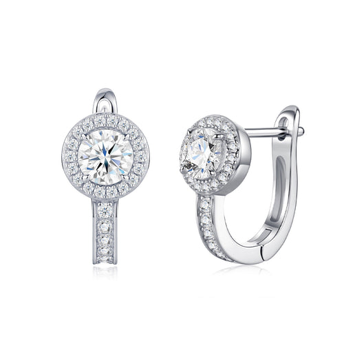 Aloetta Moissanite Drop Huggie Hoop Earrings in Sterling Silver