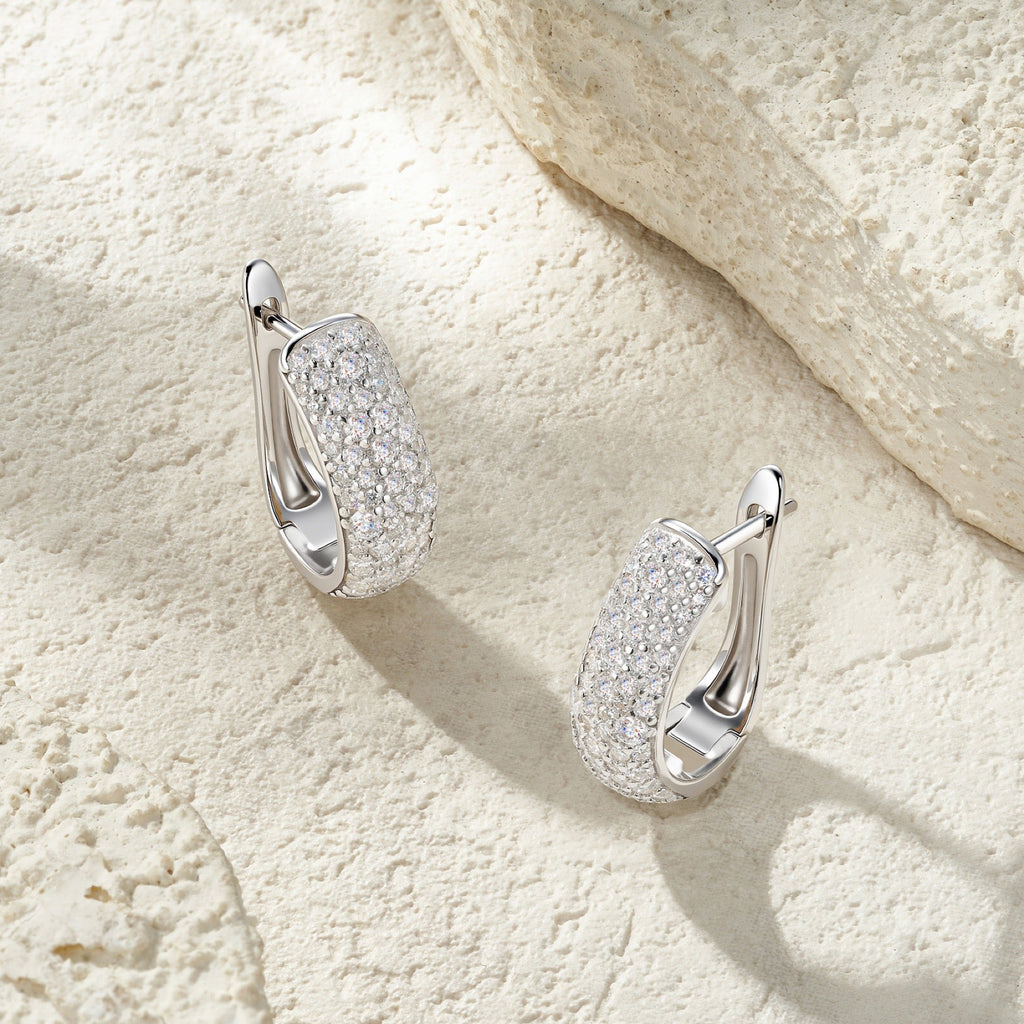 Ampia Moissanite Huggie Hoop Earrings in Sterling Silver