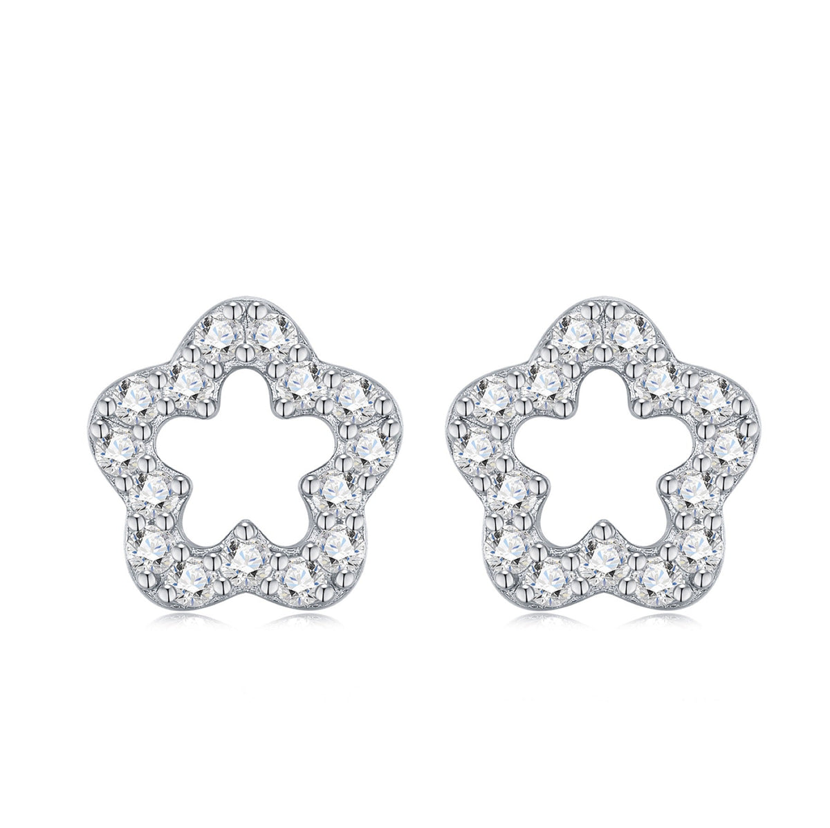 Fiorellino Moissanite Flower Stud Earrings in Sterling Silver