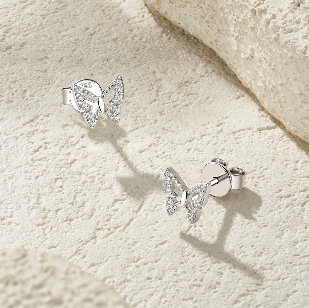 Farfalla Moissanite Butterfly Stud Earrings in Sterling Silver