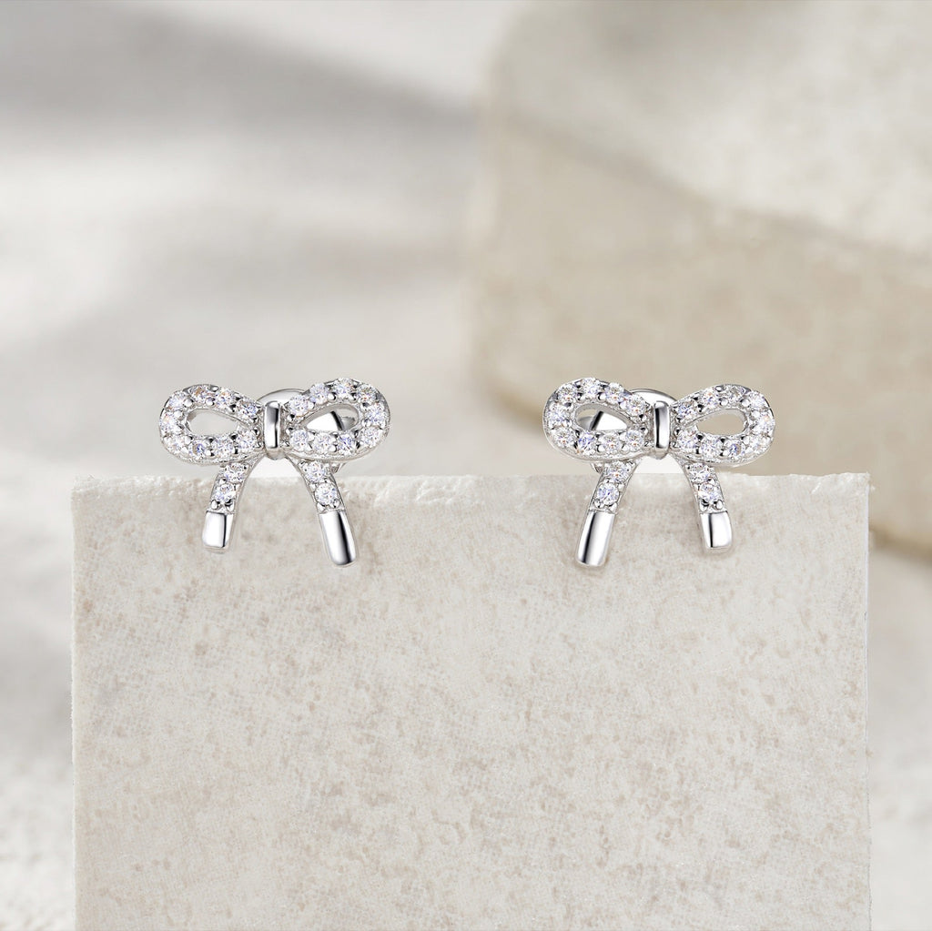 Fioccobag Moissanite Bow Stud Earrings in Sterling Silver