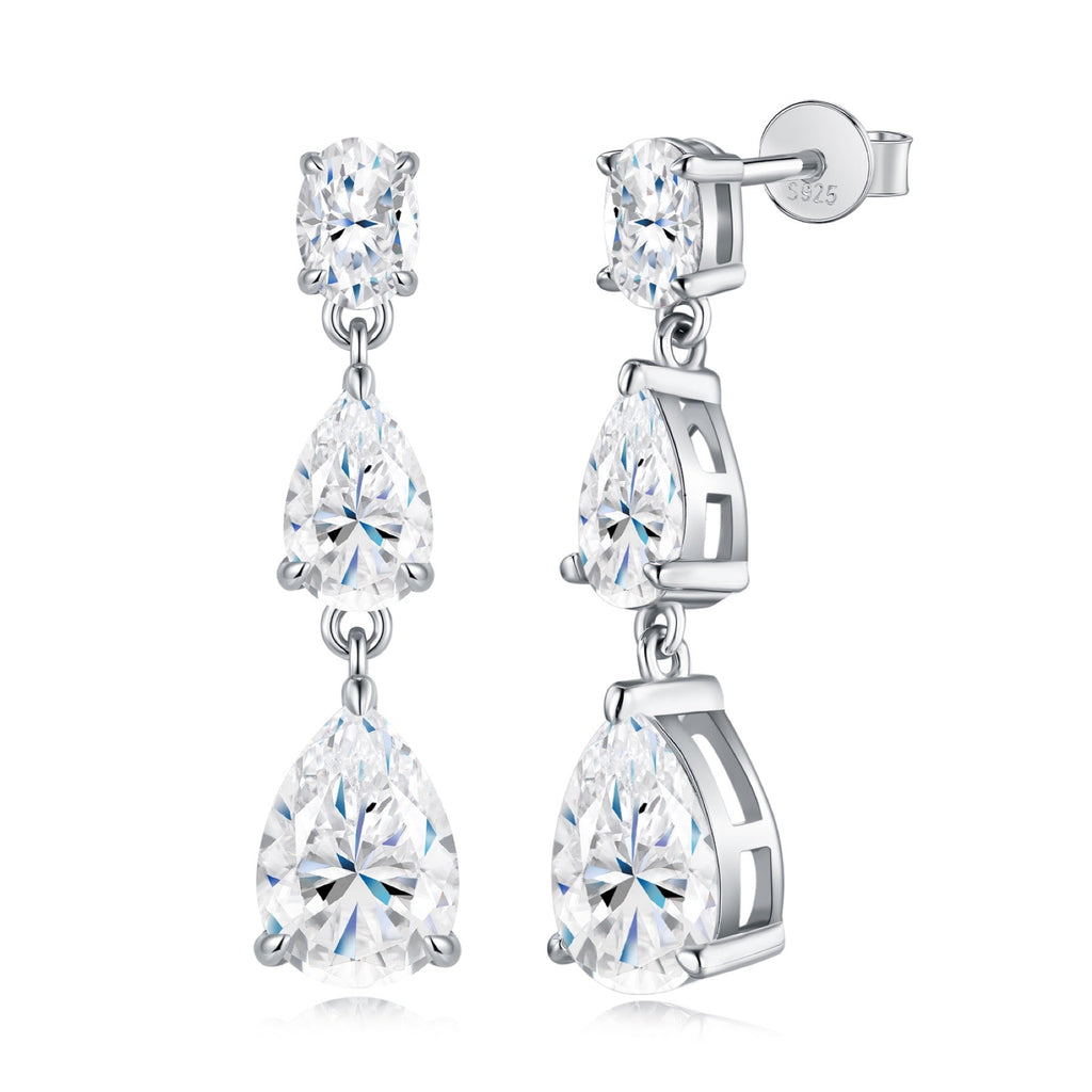 Doppiapera Pear-Cut Moissanite Drop Earrings in Sterling Silver