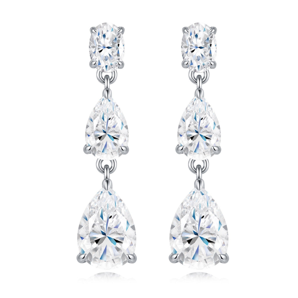 Doppiapera Pear-Cut Moissanite Drop Earrings in Sterling Silver