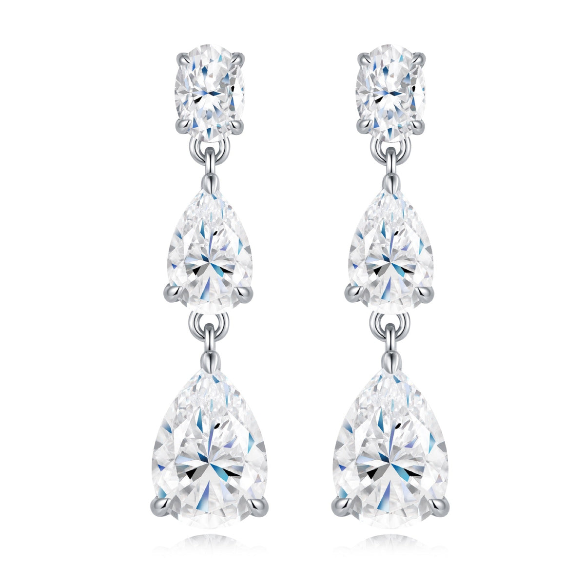 Doppiapera Pear-Cut Moissanite Drop Earrings in Sterling Silver