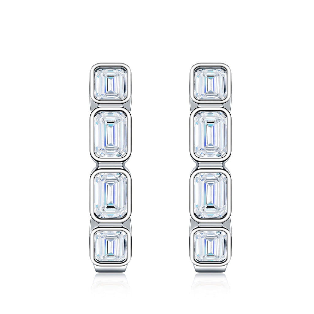 Baguetta Moissanite Huggie Hoop Earrings in Sterling Silver