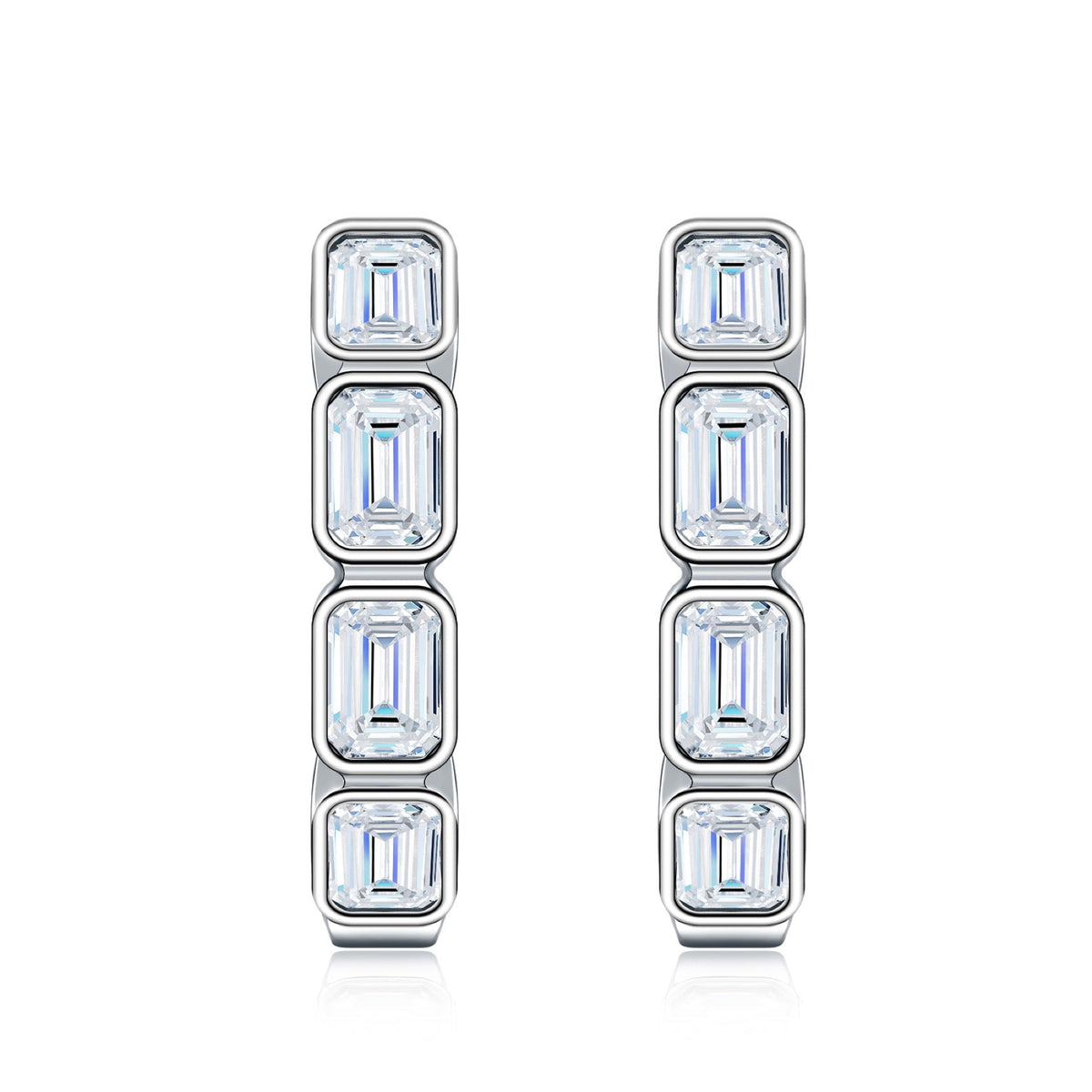 Baguetta Moissanite Huggie Hoop Earrings in Sterling Silver