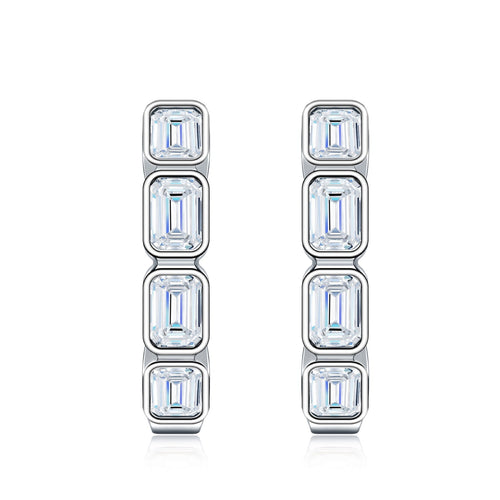 Baguetta Moissanite Huggie Hoop Earrings in Sterling Silver