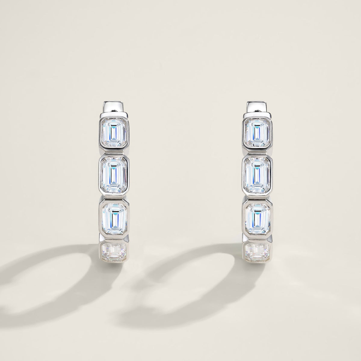 Baguetta Moissanite Huggie Hoop Earrings in Sterling Silver