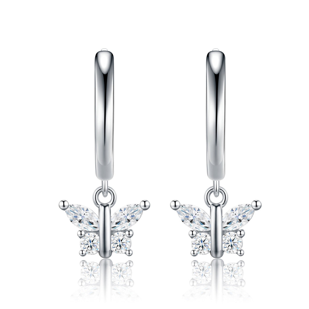 Farfallina Moissanite Butterfly Drop Earrings in Sterling Silver