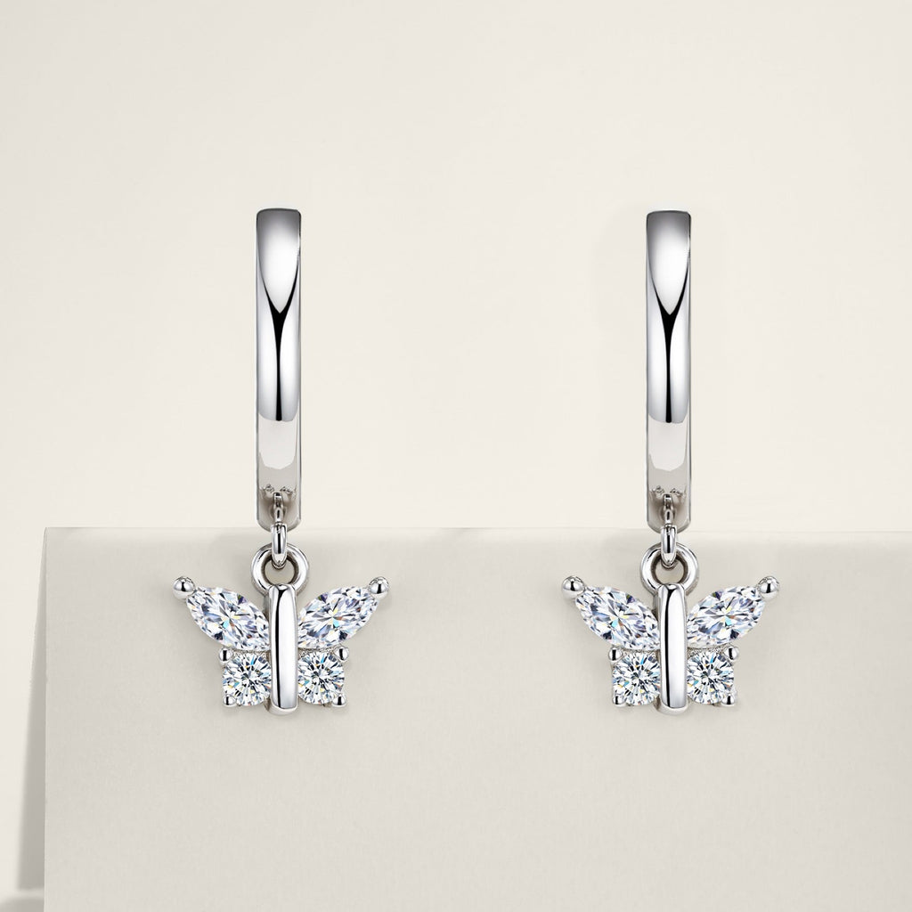 Farfallina Moissanite Butterfly Drop Earrings in Sterling Silver