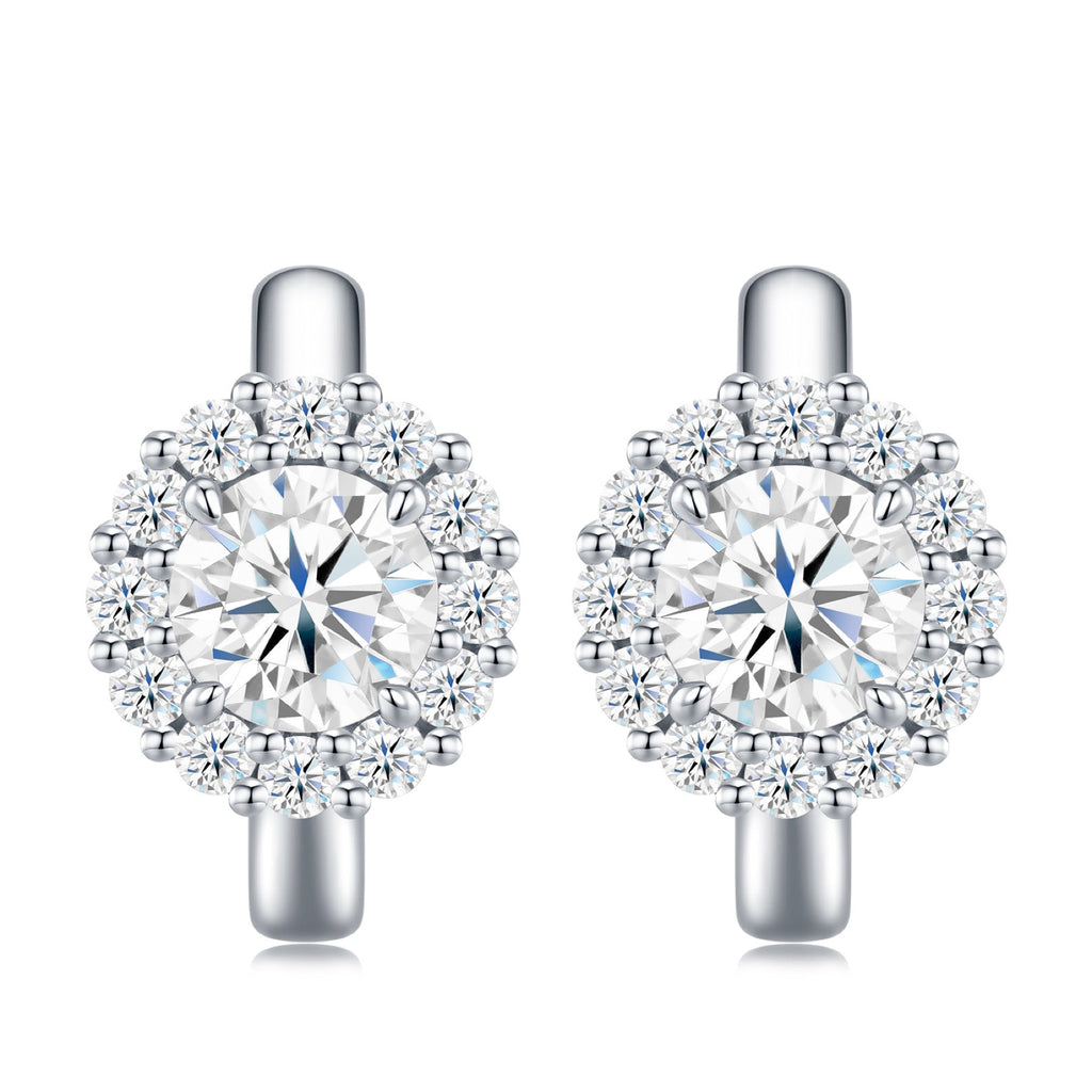 Aureolina Moissanite Drop Huggie Hoop Earrings in Sterling Silver