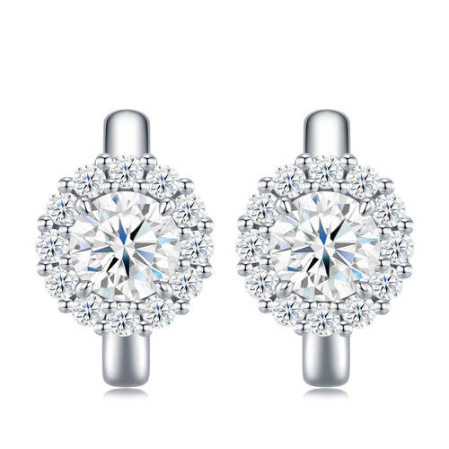 Aureolina Moissanite Drop Huggie Hoop Earrings in Sterling Silver