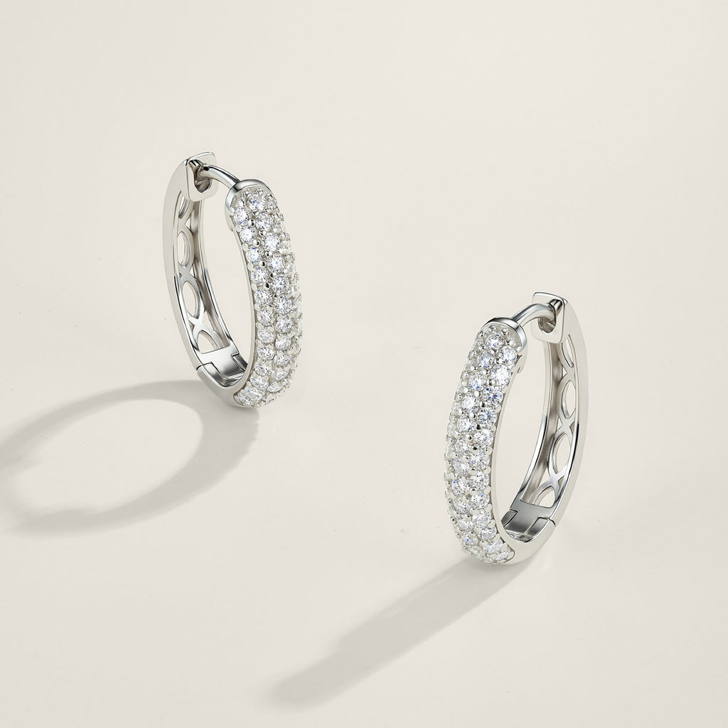 Rettina Moissanite Huggie Hoop Earrings in Sterling Silver