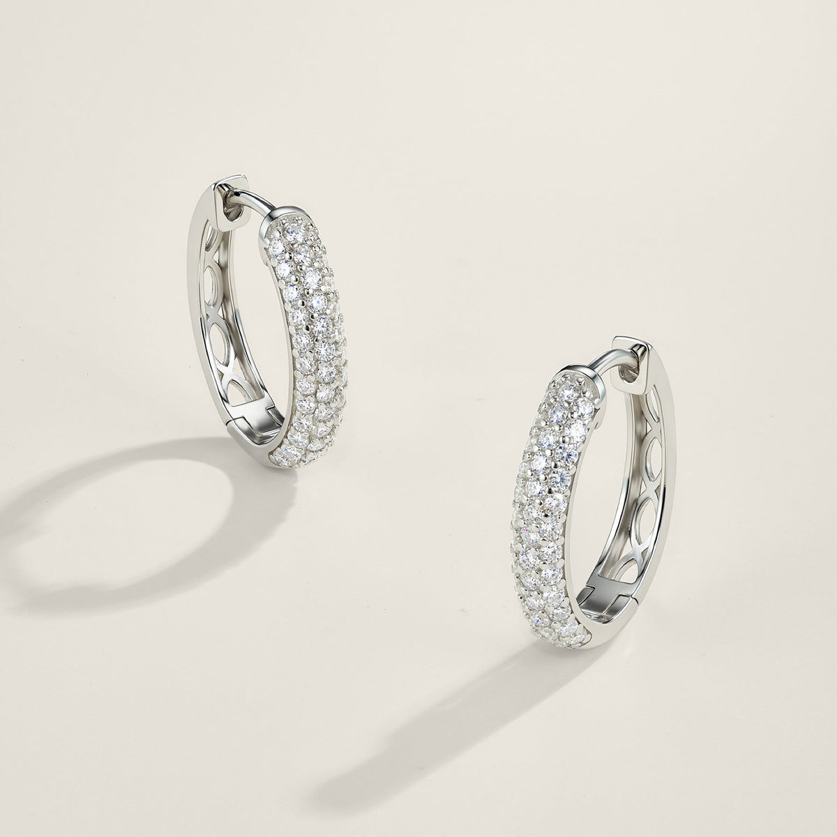 Rettina Moissanite Huggie Hoop Earrings in Sterling Silver