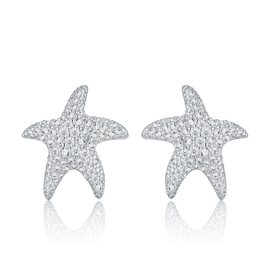 Stellamarina Moissanite Starfish Stud Earrings in Sterling Silver