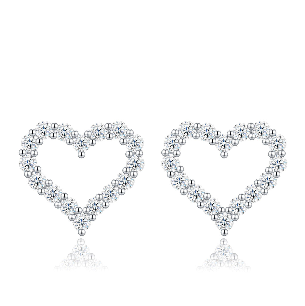 Cuorevuoto Moissanite Heart Stud Earrings in Sterling Silver