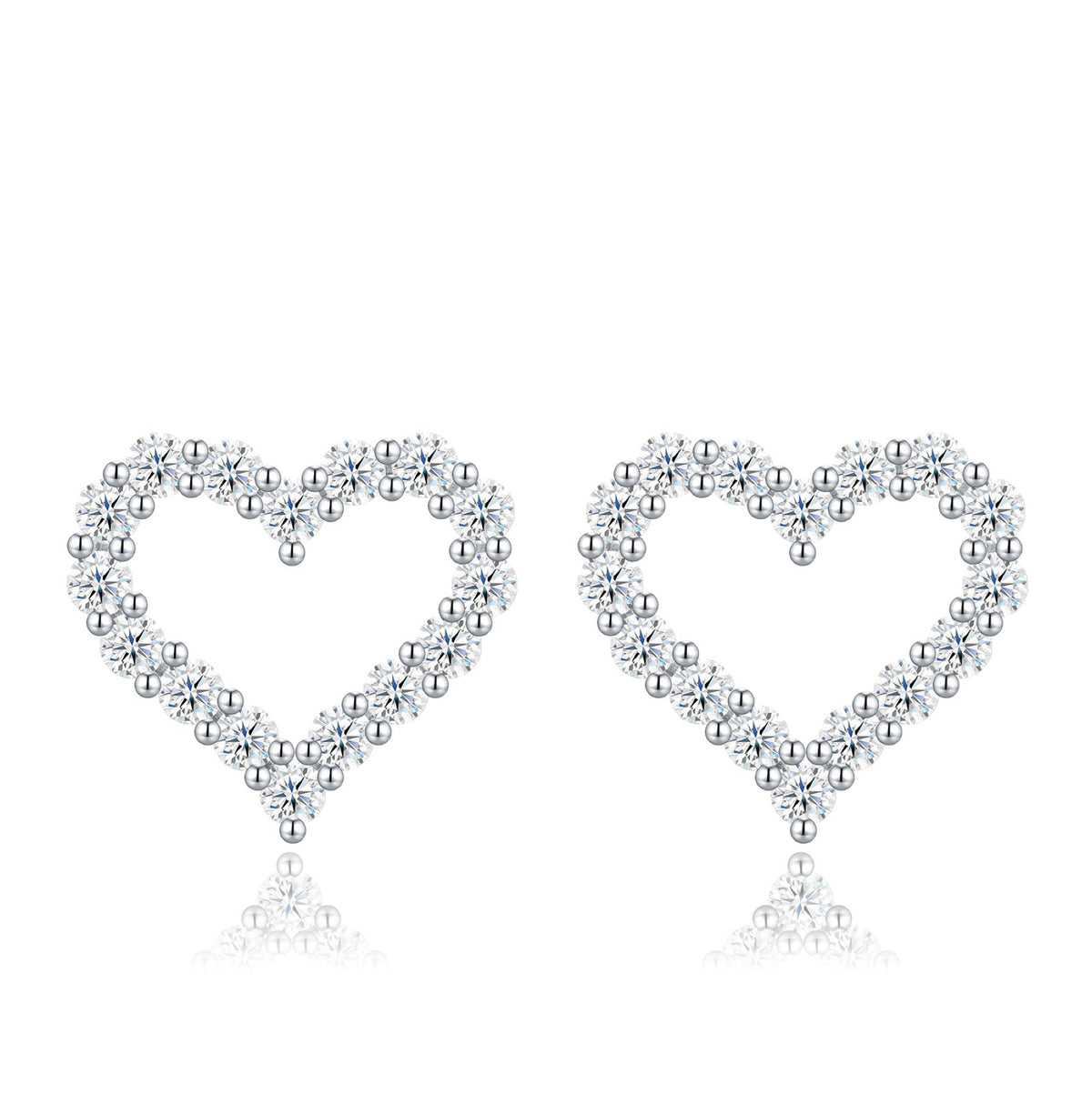 Cuorevuoto Moissanite Heart Stud Earrings in Sterling Silver