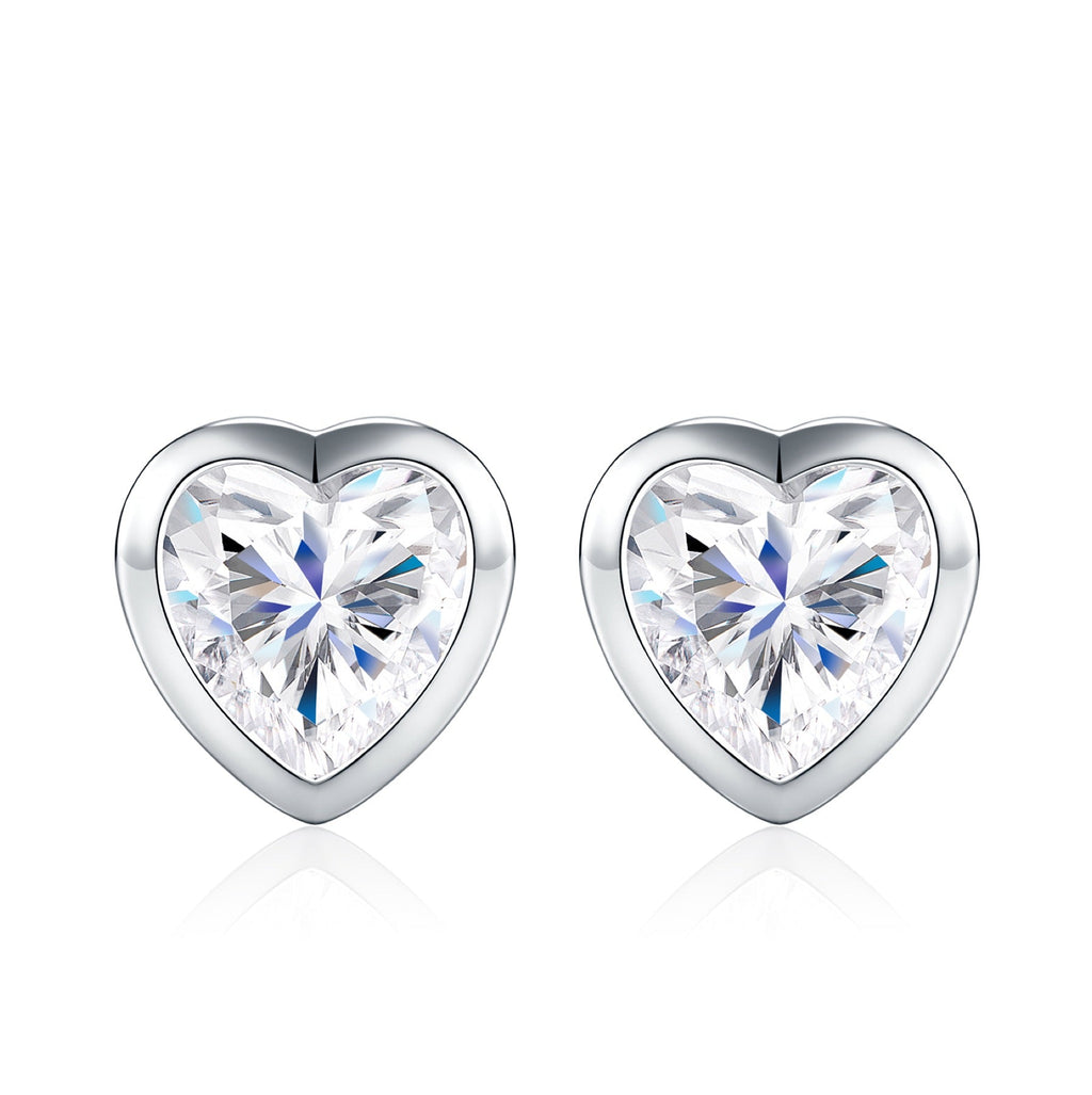 Cuorpieno Heart-Cut Moissanite Heart Stud Earrings in Sterling Silver