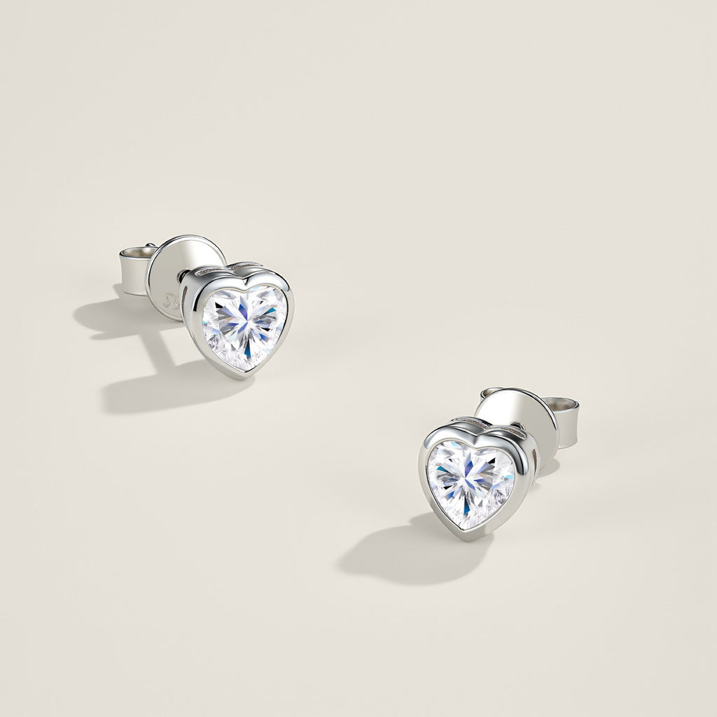 Cuorpieno Heart-Cut Moissanite Heart Stud Earrings in Sterling Silver