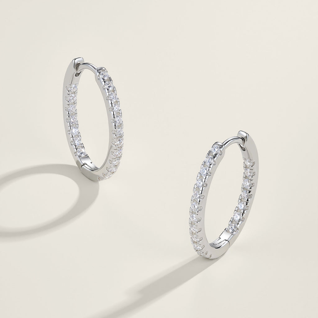 Sottile Moissanite Huggie Hoop Earrings in Sterling Silver