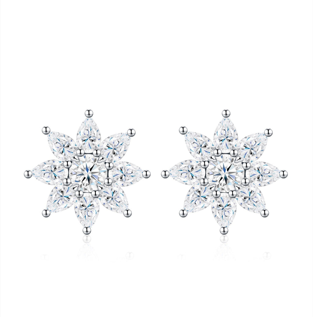 Nevicata Moissanite Flower Stud Earrings in Sterling Silver