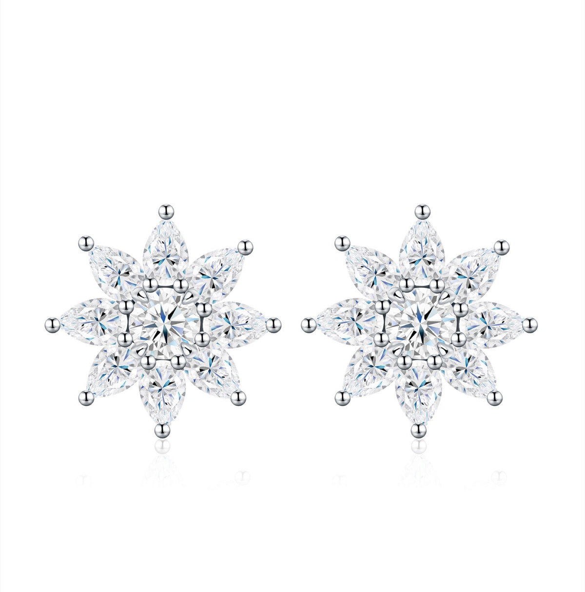 Nevicata Moissanite Flower Stud Earrings in Sterling Silver