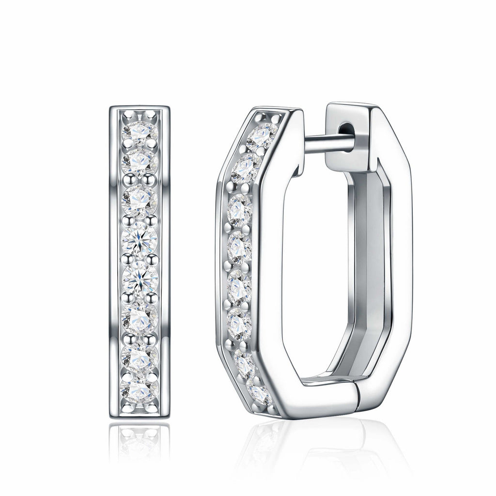 Squadra Moissanite Huggie Hoop Earrings in Sterling Silver