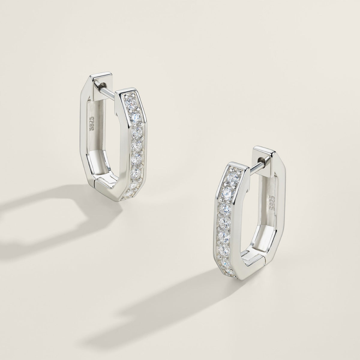 Squadra Moissanite Huggie Hoop Earrings in Sterling Silver