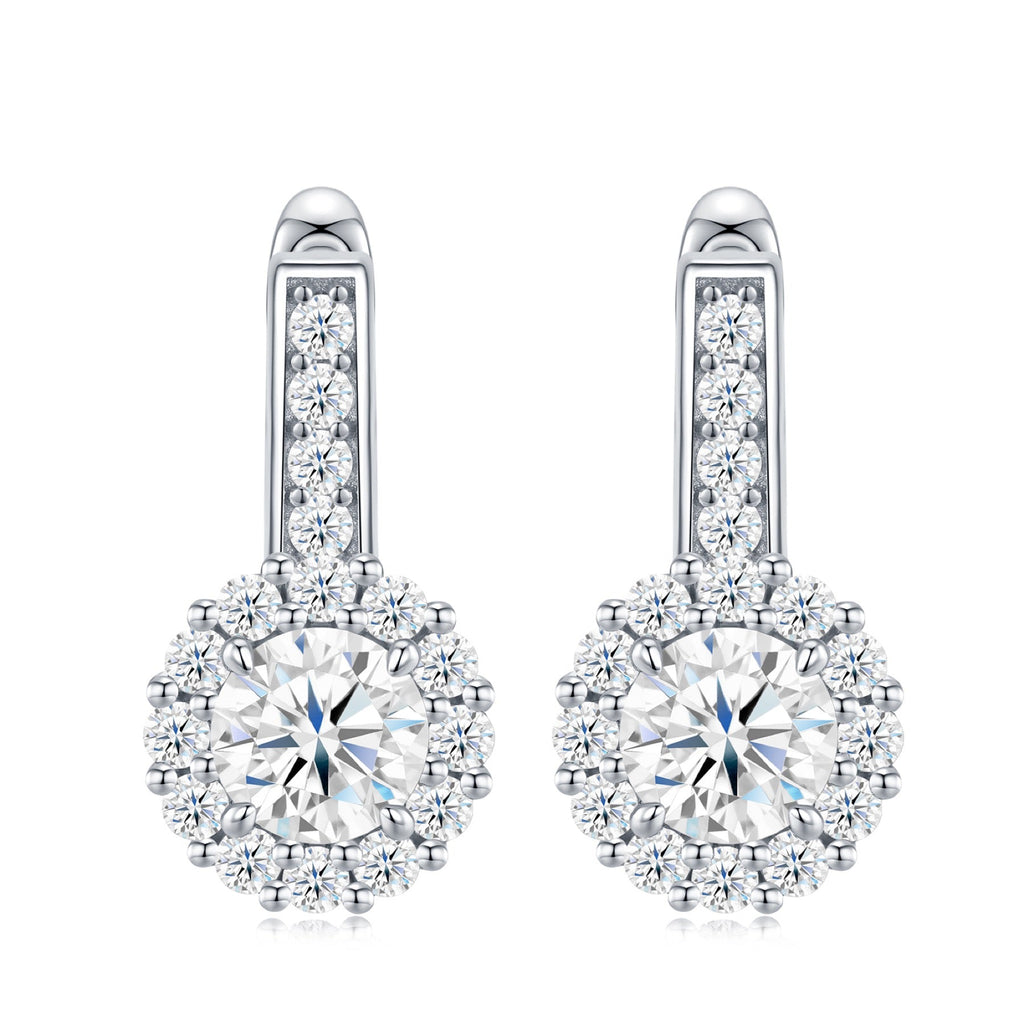 Aloe Moissanite Halo Drop Earrings in Sterling Silver