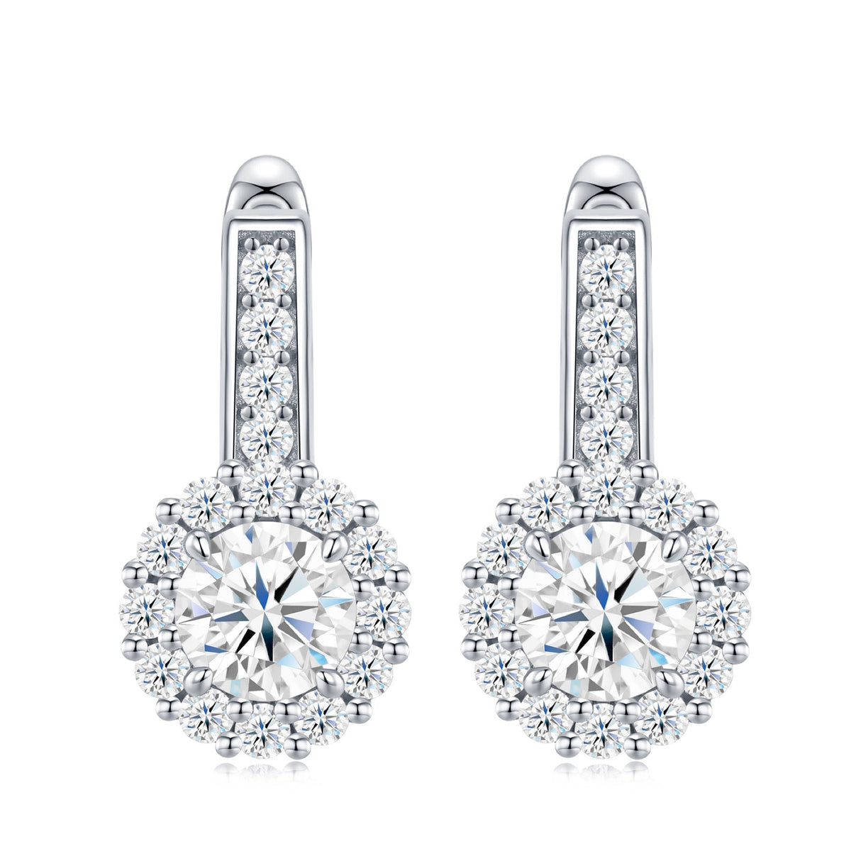 Aloe Moissanite Halo Drop Earrings in Sterling Silver