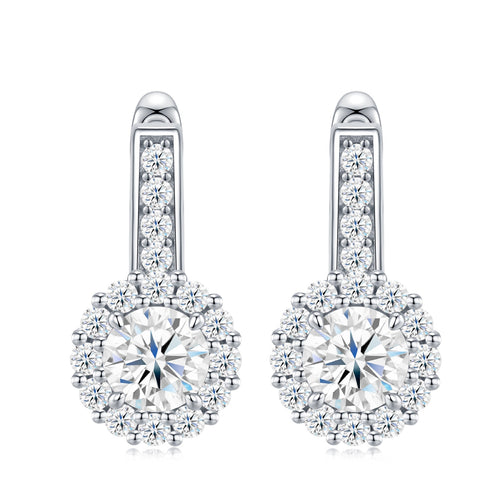 Aloe Moissanite Halo Drop Earrings in Sterling Silver