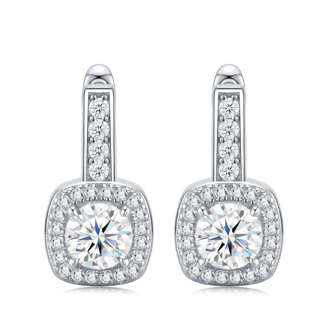 Riquadretto Moissanite Halo Drop Earrings in Sterling Silver