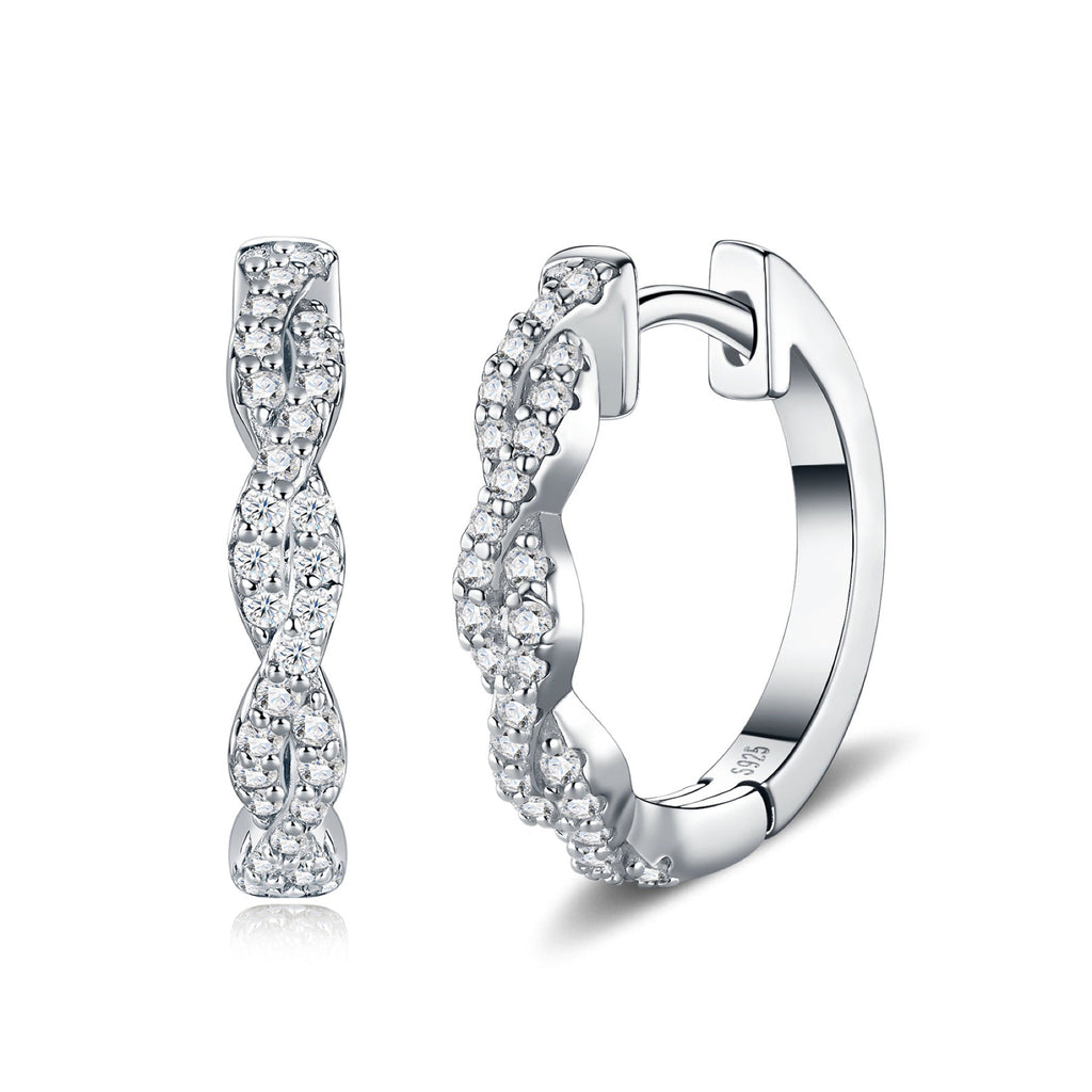 Treccia Moissanite Huggie Hoop Earrings in Sterling Silver