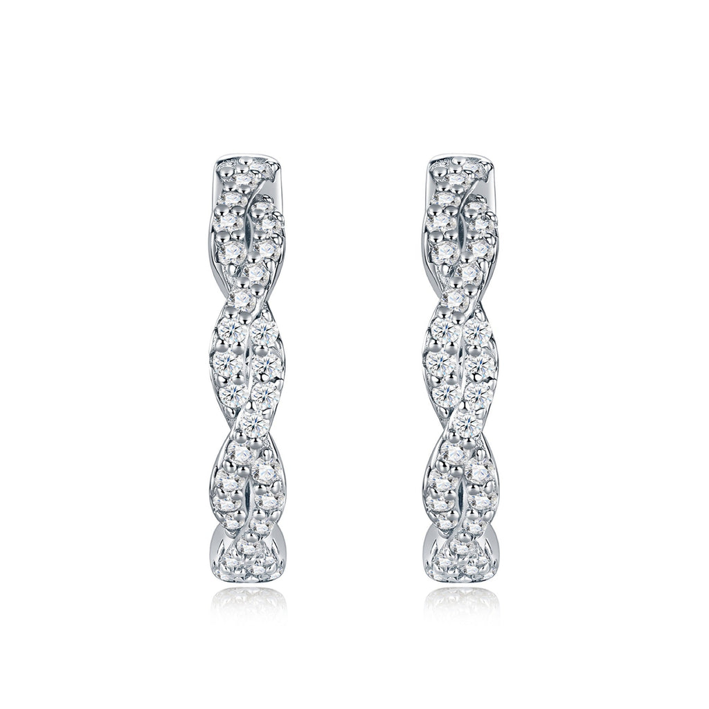 Treccia Moissanite Huggie Hoop Earrings in Sterling Silver
