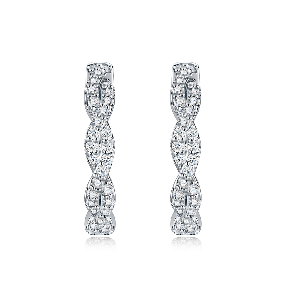 Treccia Moissanite Huggie Hoop Earrings in Sterling Silver