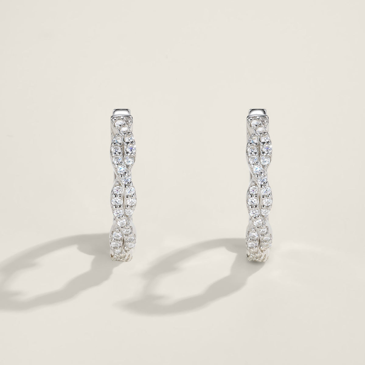 Treccia Moissanite Huggie Hoop Earrings in Sterling Silver