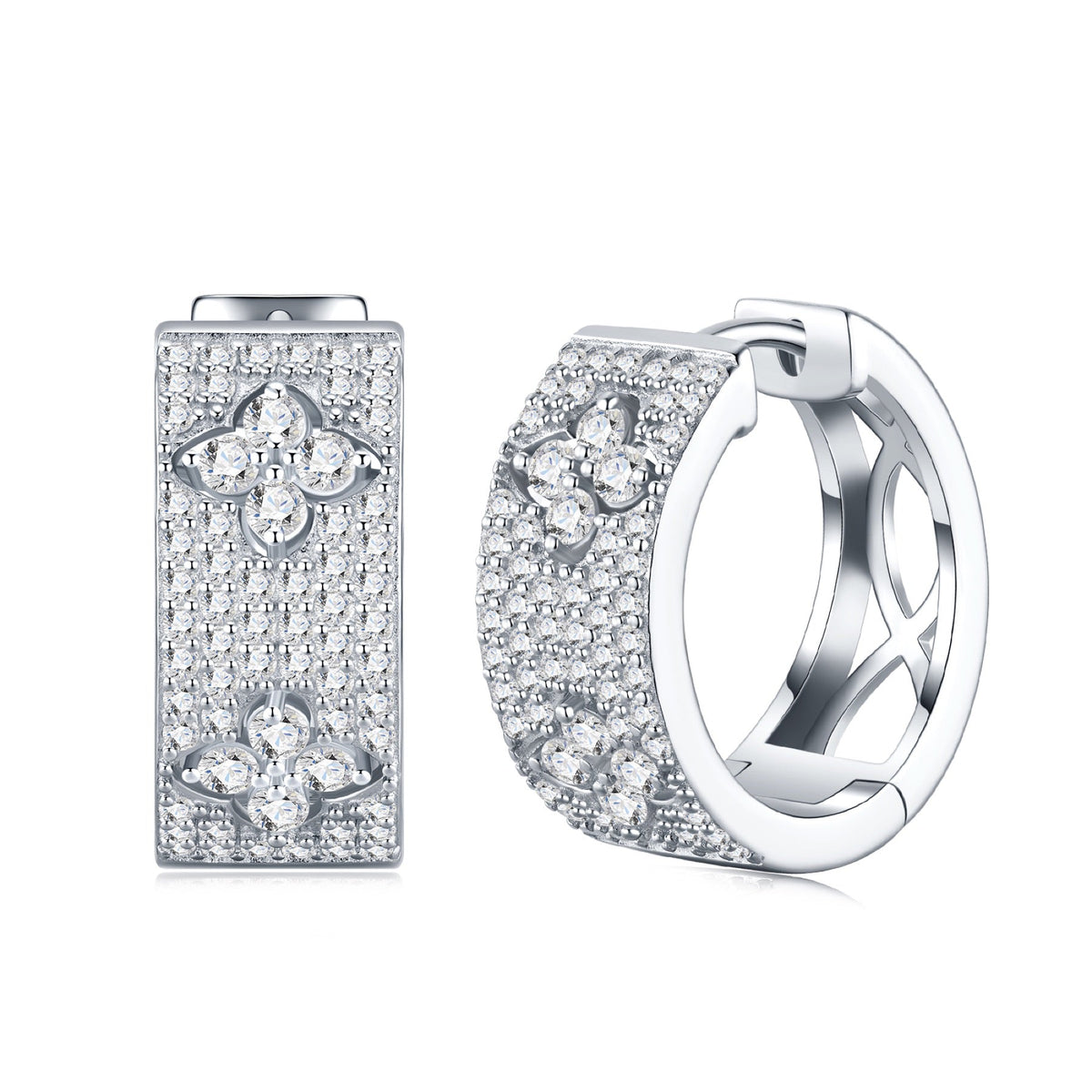 Damasco Moissanite Huggie Hoop Earrings in Sterling Silver