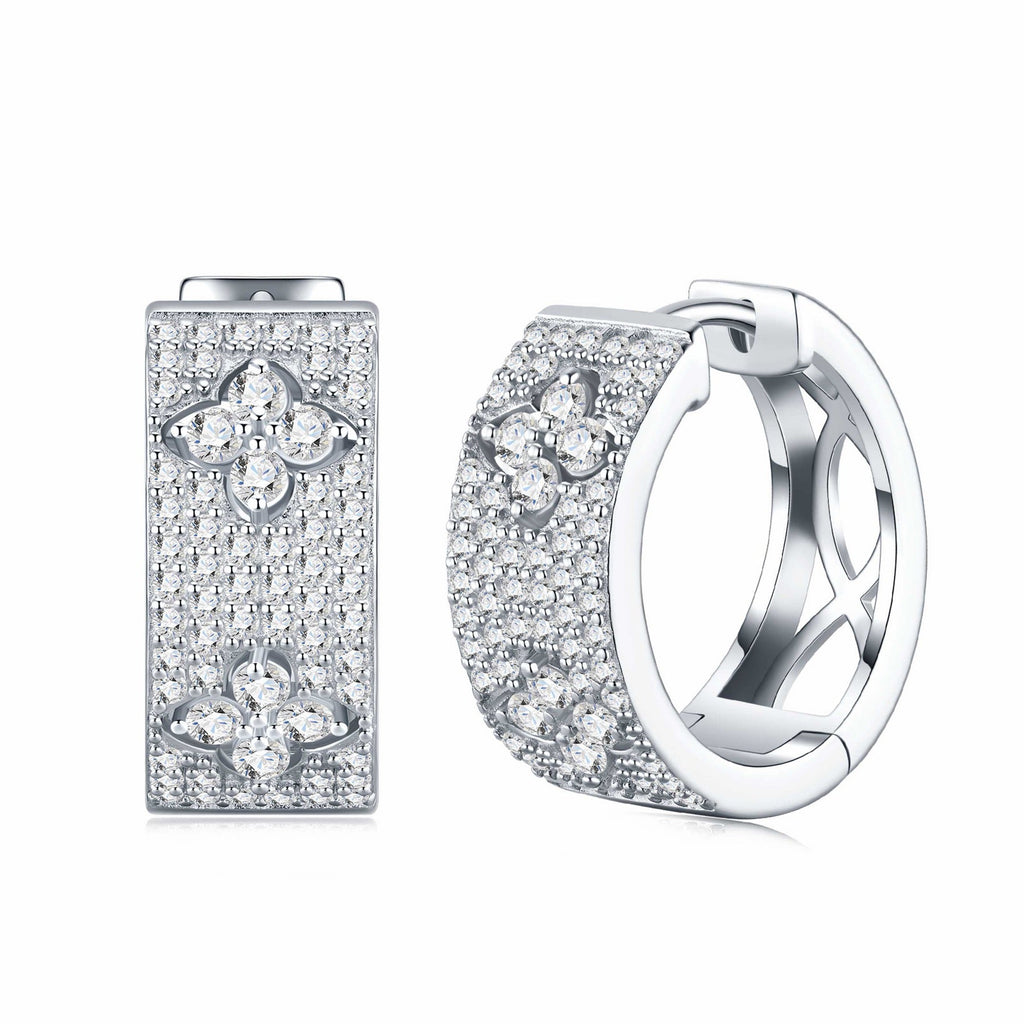 Damasco Moissanite Huggie Hoop Earrings in Sterling Silver