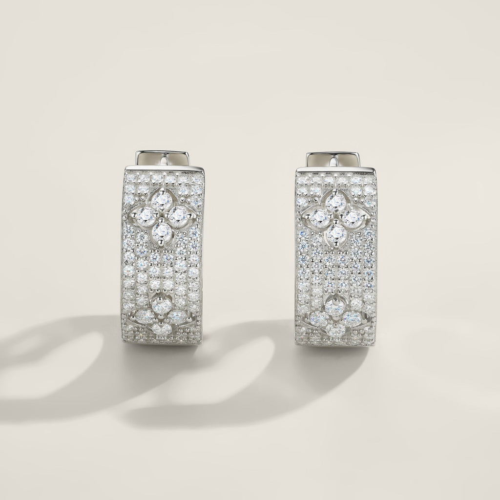 Damasco Moissanite Huggie Hoop Earrings in Sterling Silver