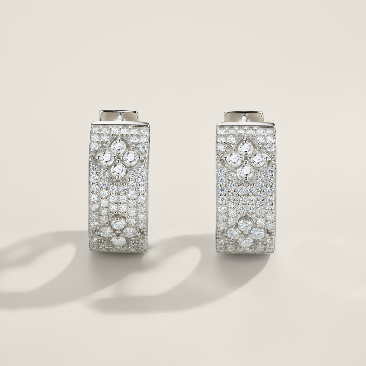 Damasco Moissanite Huggie Hoop Earrings in Sterling Silver