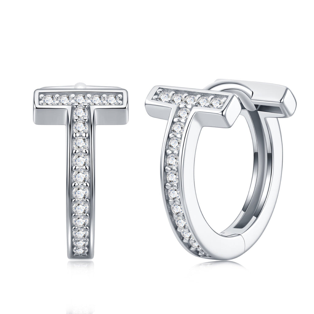 Ti Moissanite Huggie Hoop Earrings in Sterling Silver