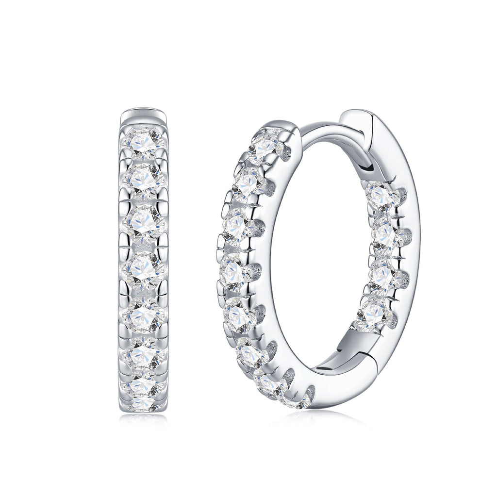 Puntina Moissanite Huggie Hoop Earrings in Sterling Silver