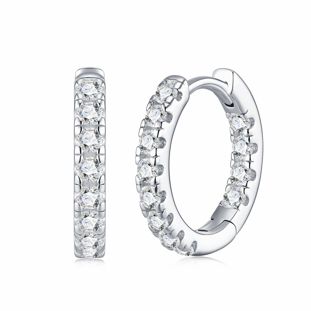 Puntina Moissanite Huggie Hoop Earrings in Sterling Silver