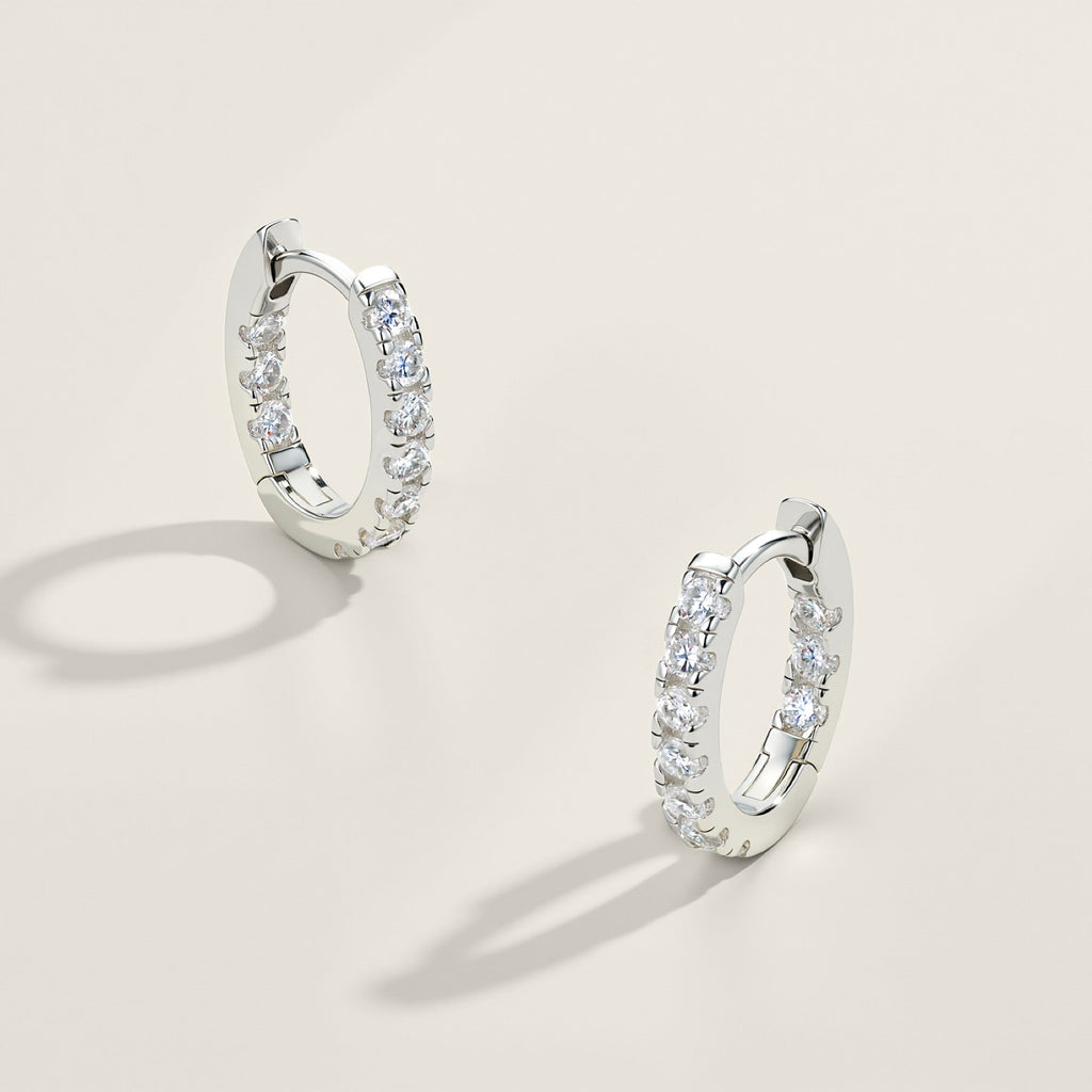 Puntina Moissanite Huggie Hoop Earrings in Sterling Silver