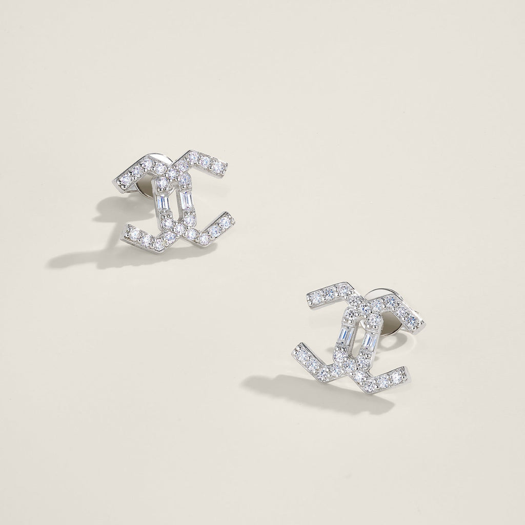 Chiave Moissanite Geometric Stud Earrings in Sterling Silver