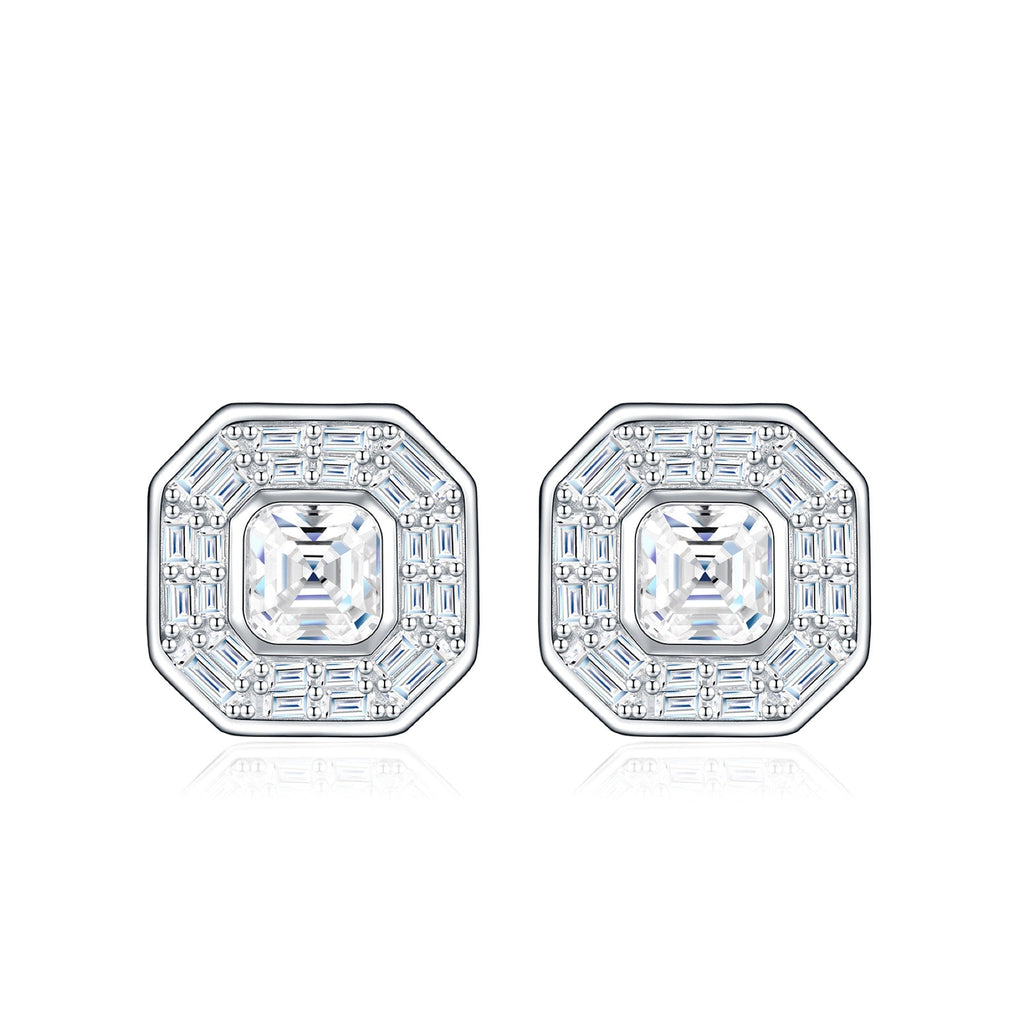 Ottangolo Moissanite Halo Stud Earrings in Sterling Silver
