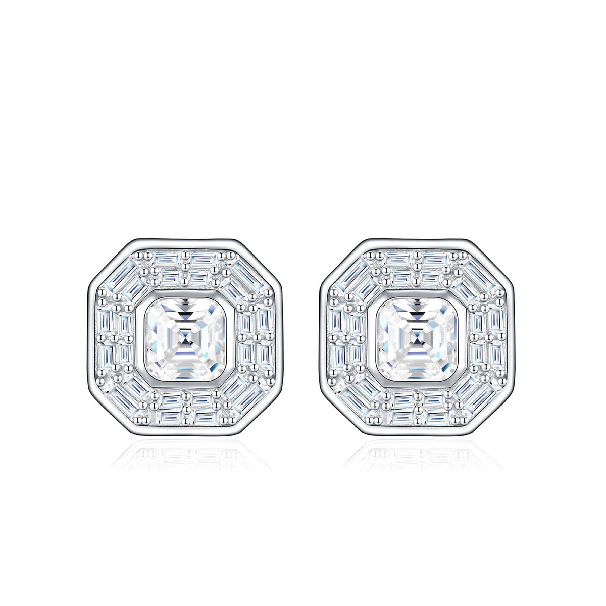 Ottangolo Moissanite Halo Stud Earrings in Sterling Silver