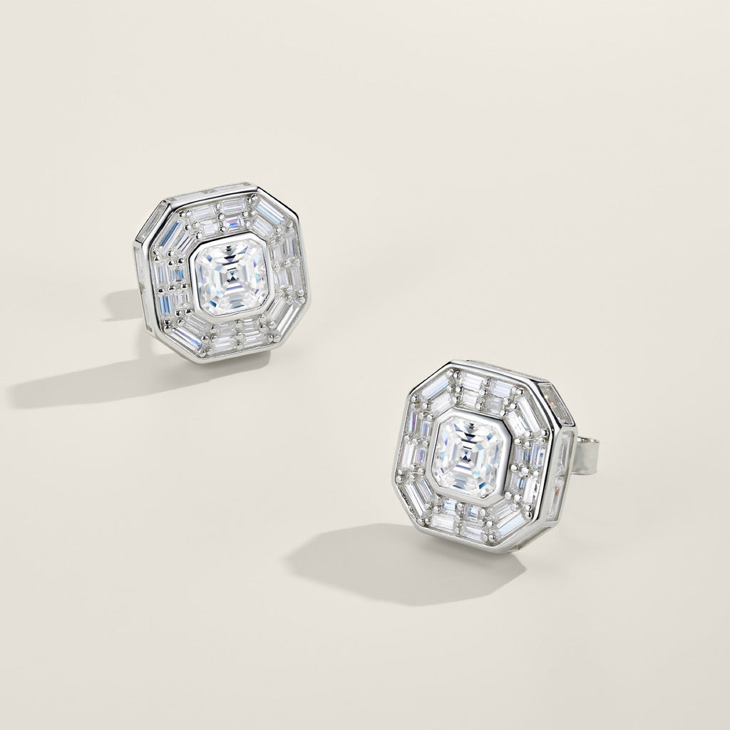 Ottangolo Moissanite Halo Stud Earrings in Sterling Silver